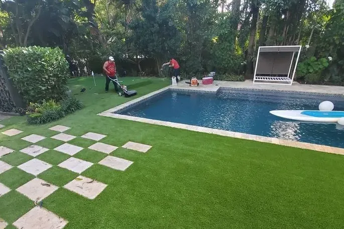 artificial grass around above ground pool
